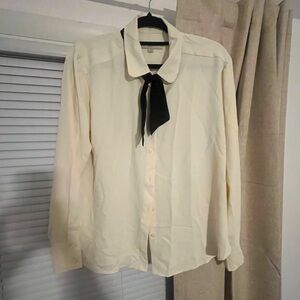 NWT Loft ivory blouse with black tie